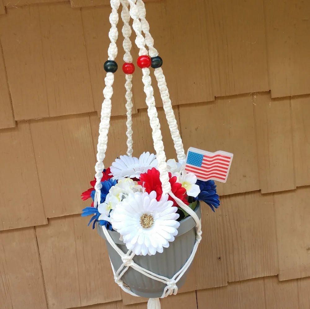 Plant Hanger Patriotic Hand Crafted Botanical Red Blue Terrarium Necessities